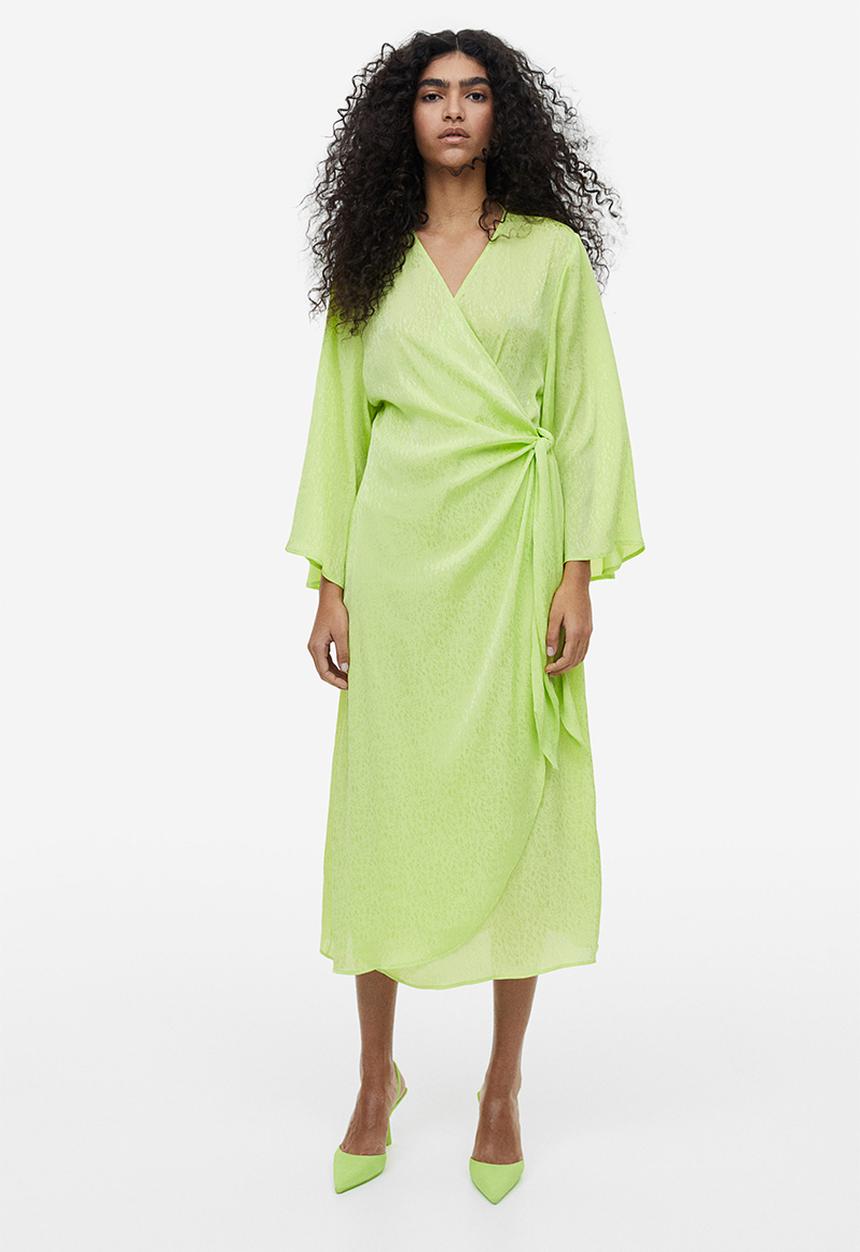 H&M - Jacquard-weave wrap dress - lime green