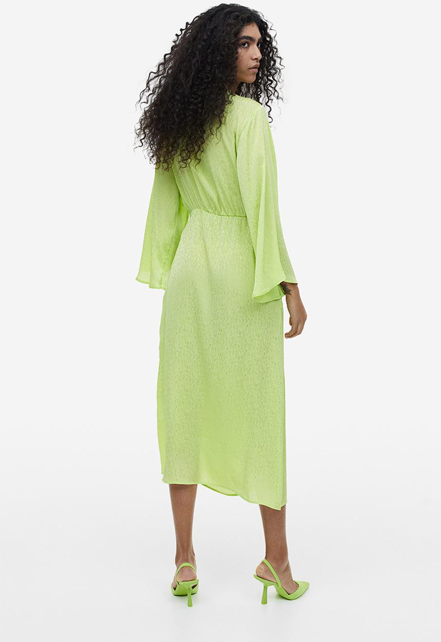 H&M - Jacquard-weave wrap dress - lime green