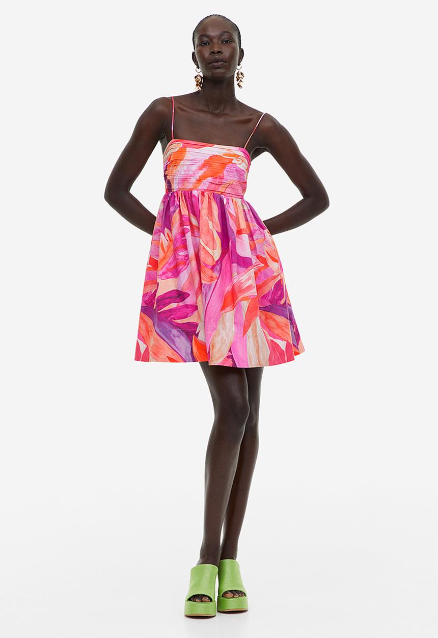 H&M - Patterned mini dress - cerise leaves