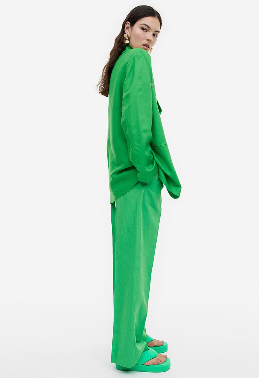 H&M - Wide linen-blend trousers - green