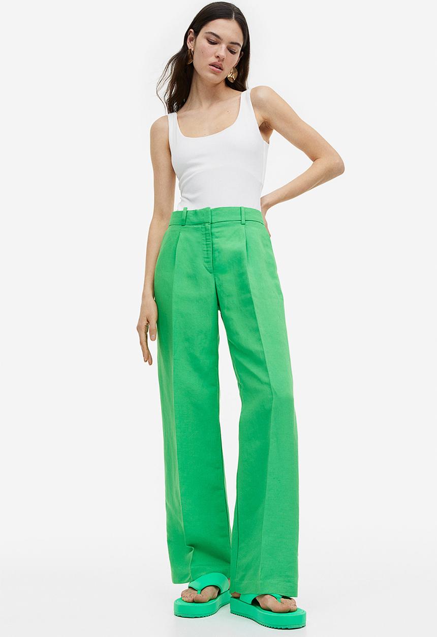 H&M - Wide linen-blend trousers - green