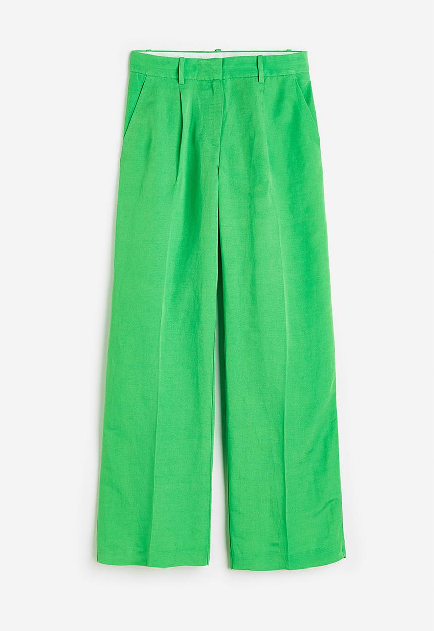 H&M - Wide linen-blend trousers - green