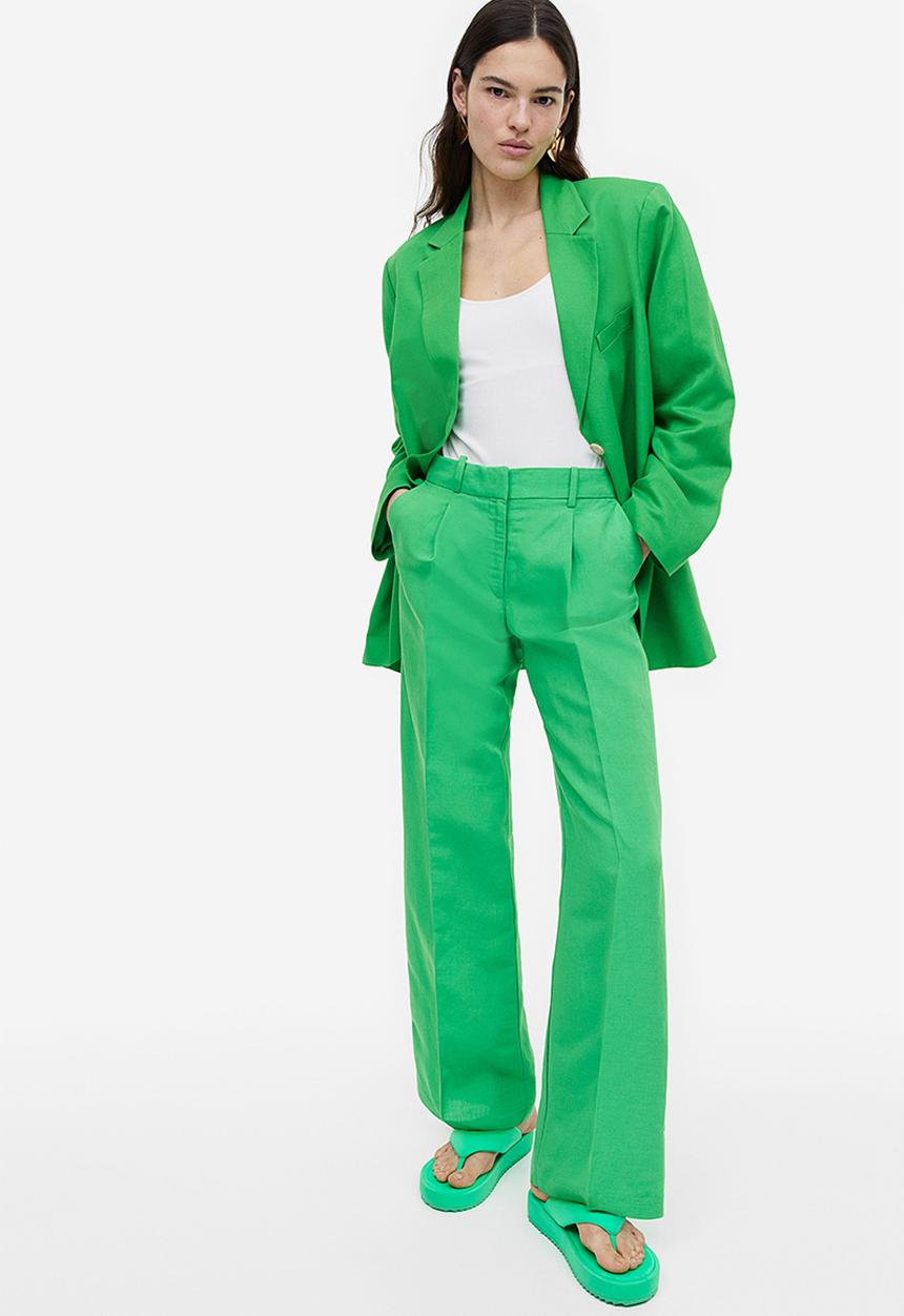 H&M - Wide linen-blend trousers - green