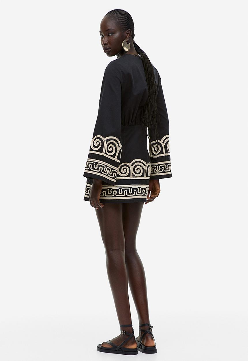 H&M - Embroidered lyocell-blend dress - black
