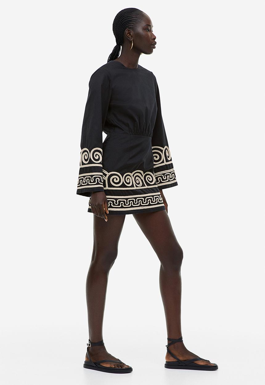 H&M - Embroidered lyocell-blend dress - black