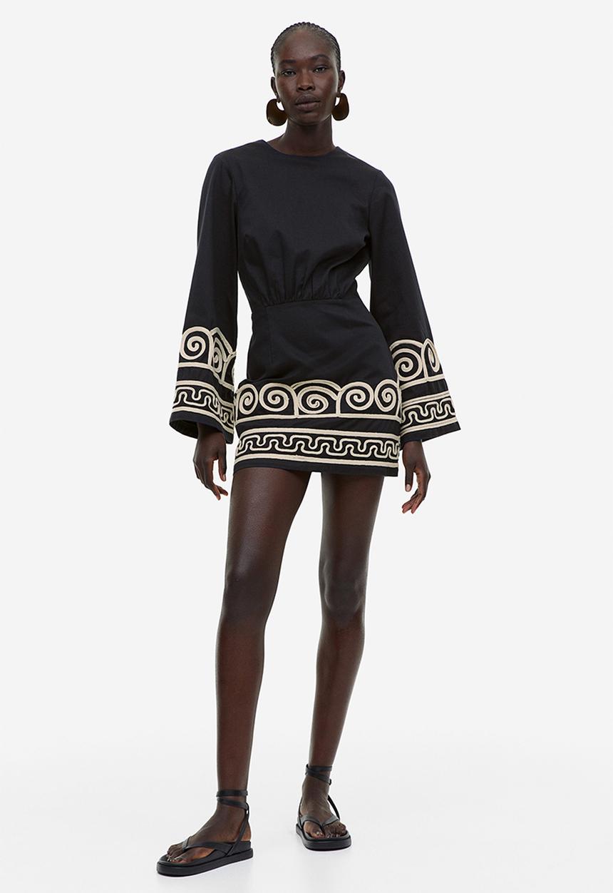 H&M - Embroidered lyocell-blend dress - black