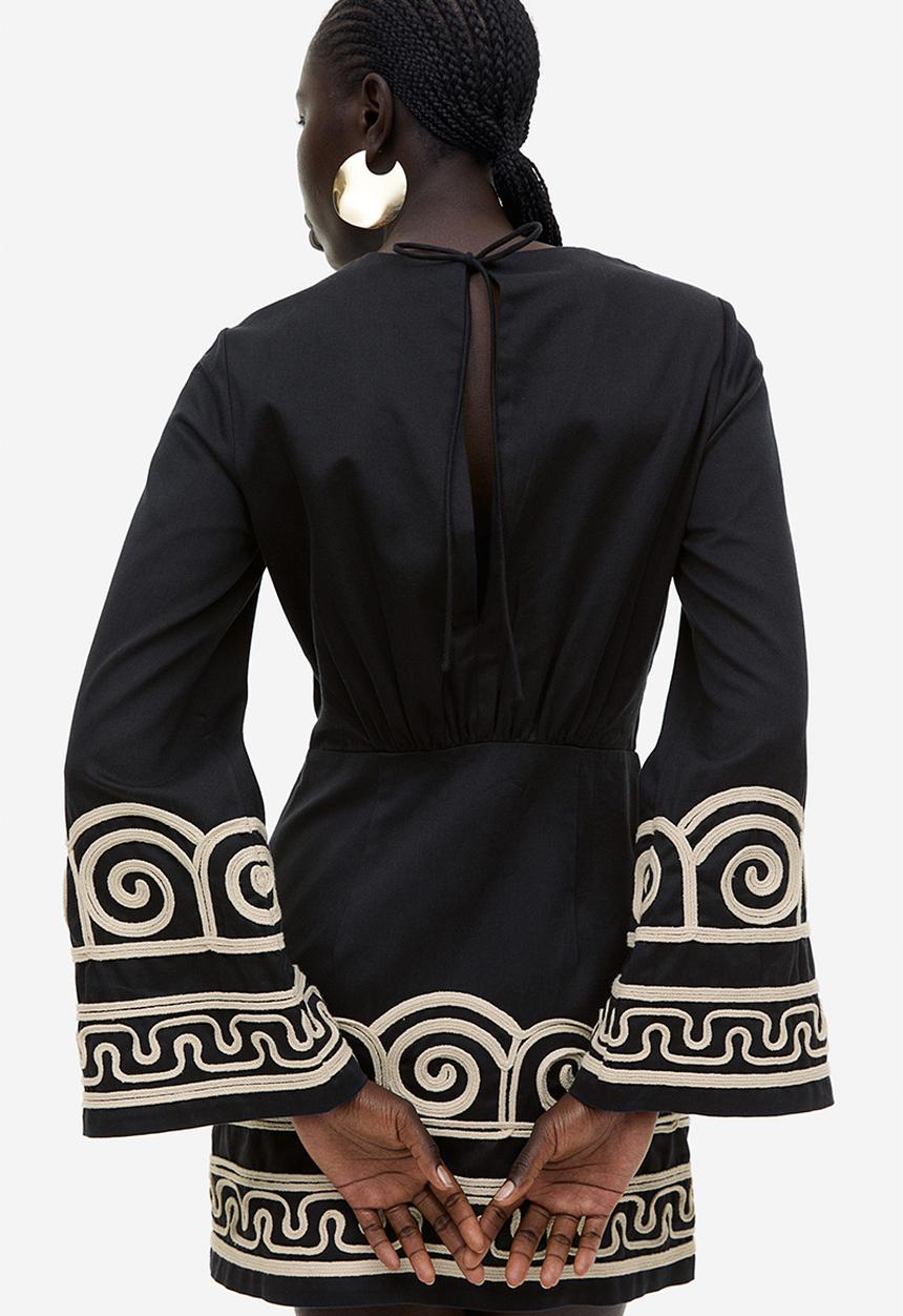H&M - Embroidered lyocell-blend dress - black