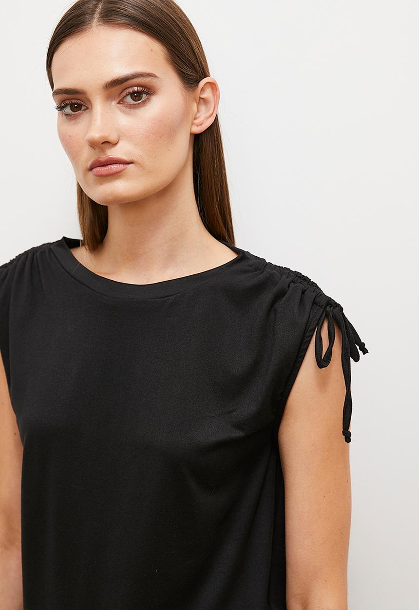edit - Drawstring shoulder tee - black