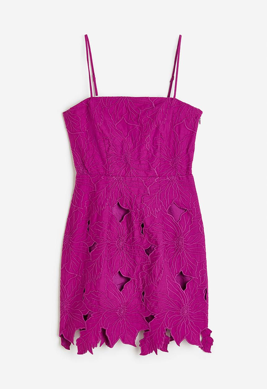 H&M - Embroidered cotton dress - purple
