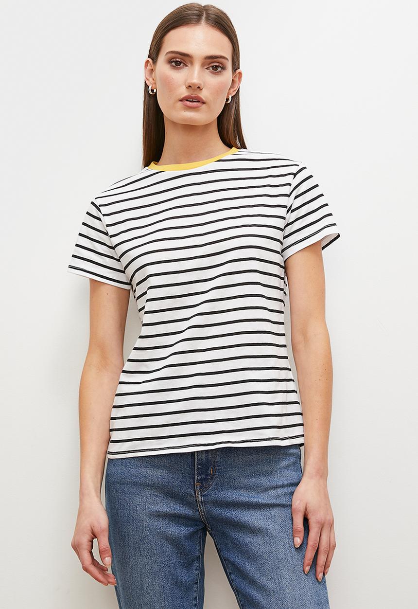 edit - Striped T-shirt contrast neckline - black & white