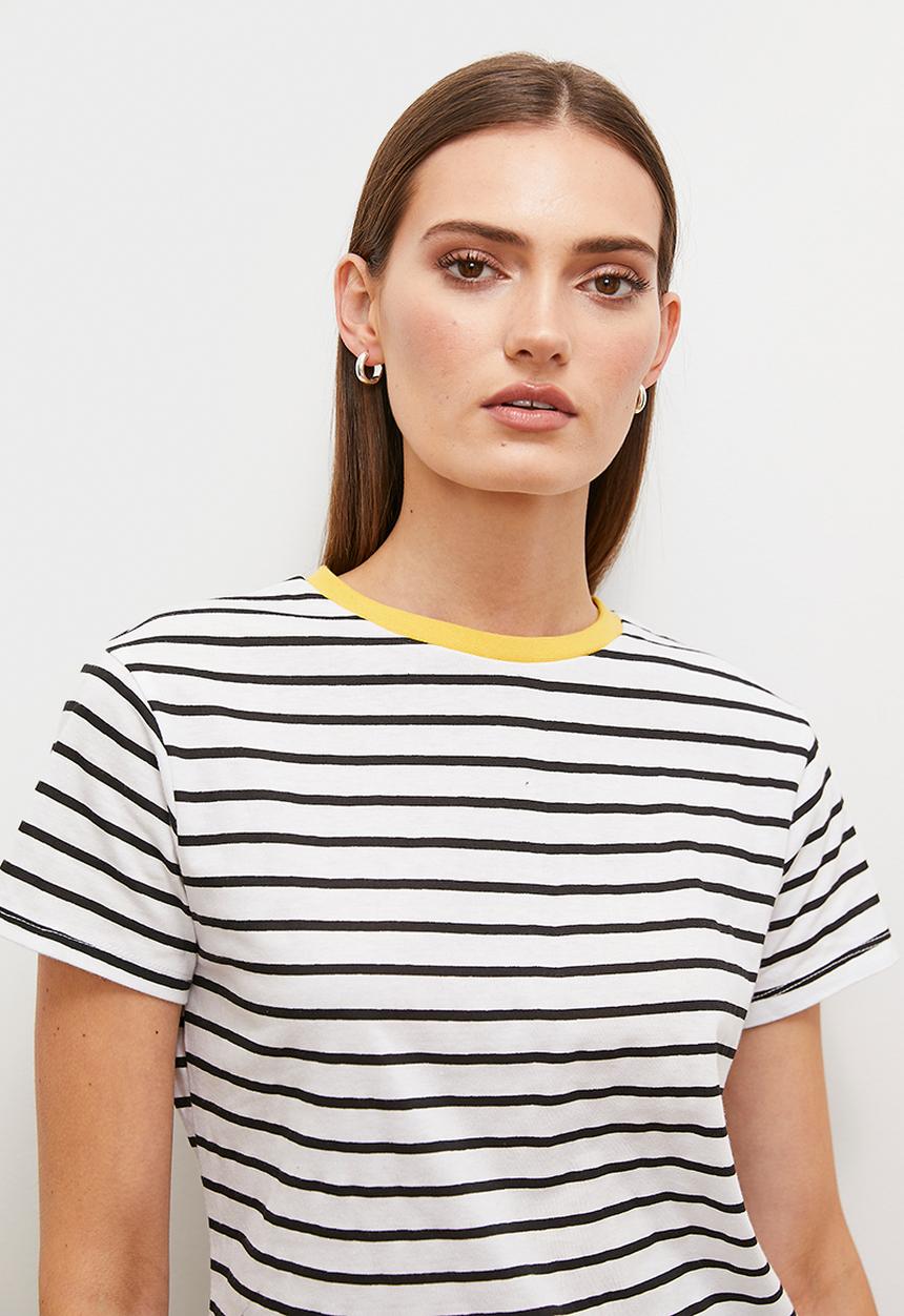 edit - Striped T-shirt contrast neckline - black & white