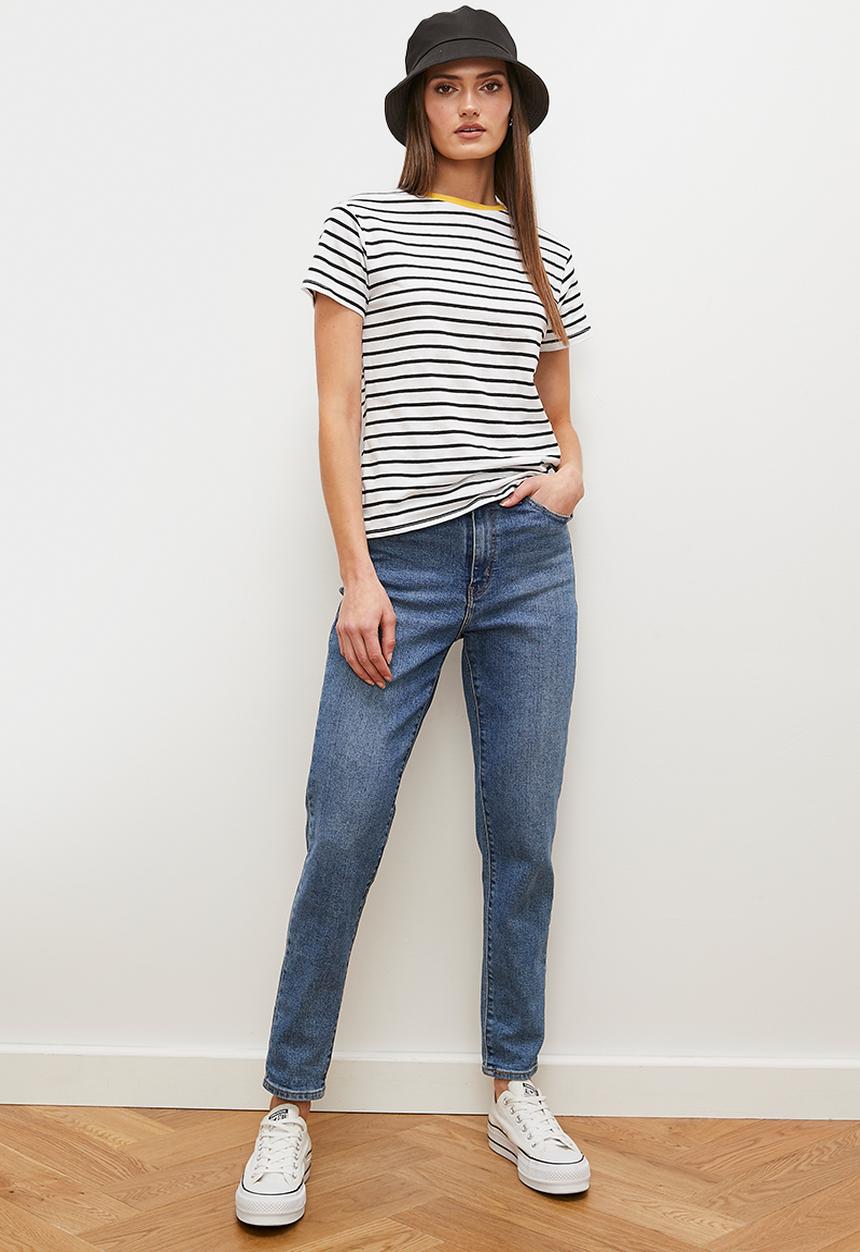 edit - Striped T-shirt contrast neckline - black & white