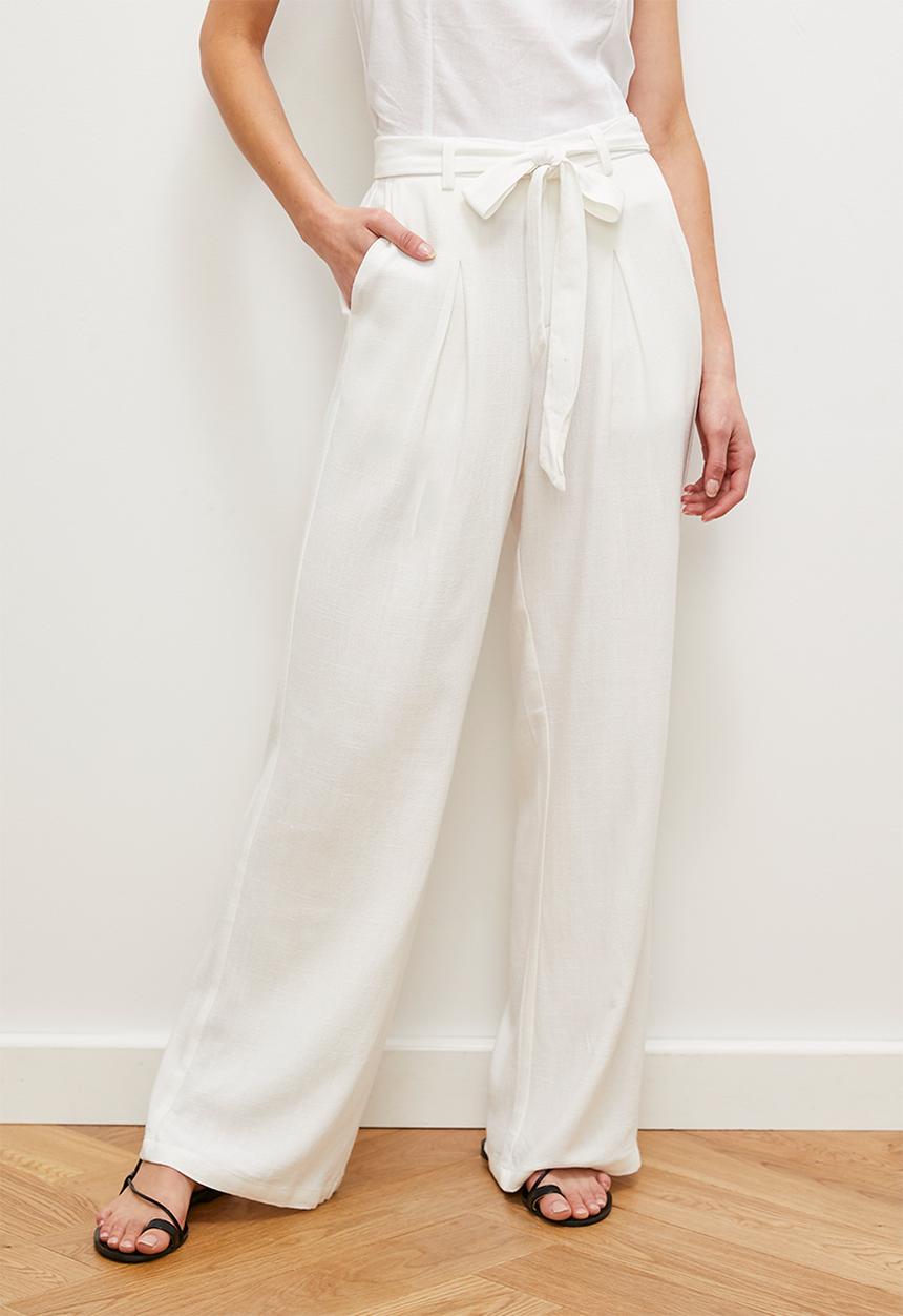 edit - Linen blend wide leg with self fabric belt - ecru