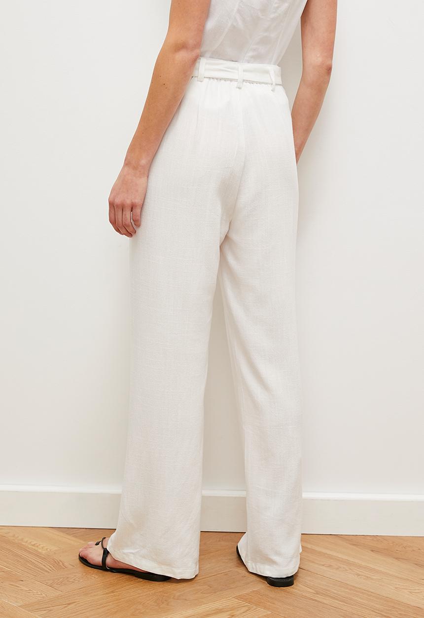 edit - Linen blend wide leg with self fabric belt - ecru