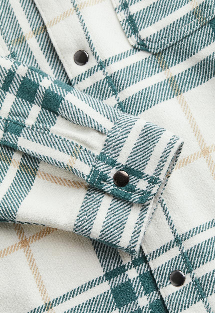 H&M - Oversized flannel shacket - dark green & light beige