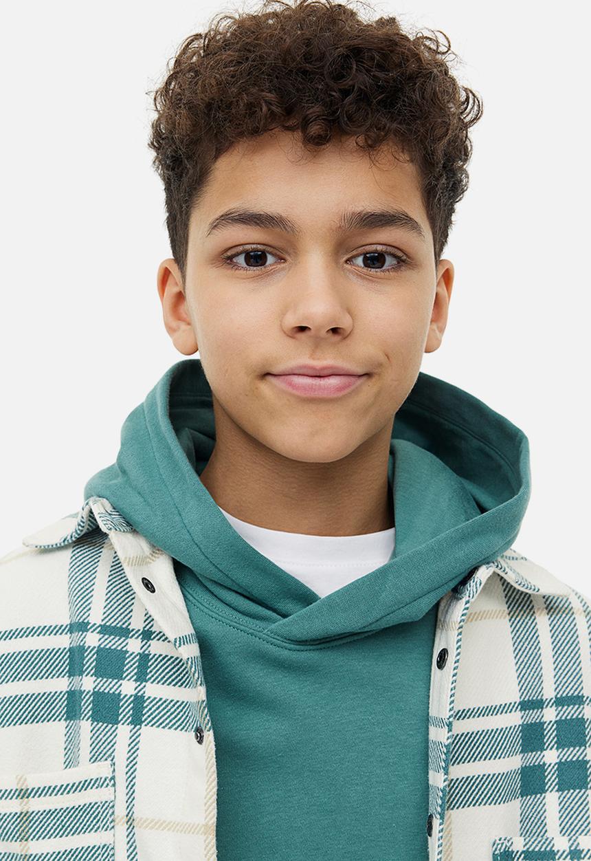 H&M - Oversized flannel shacket - dark green & light beige