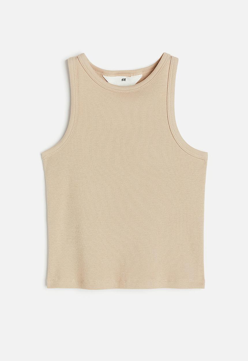 H&M - Ribbed cotton vest top - light beige 