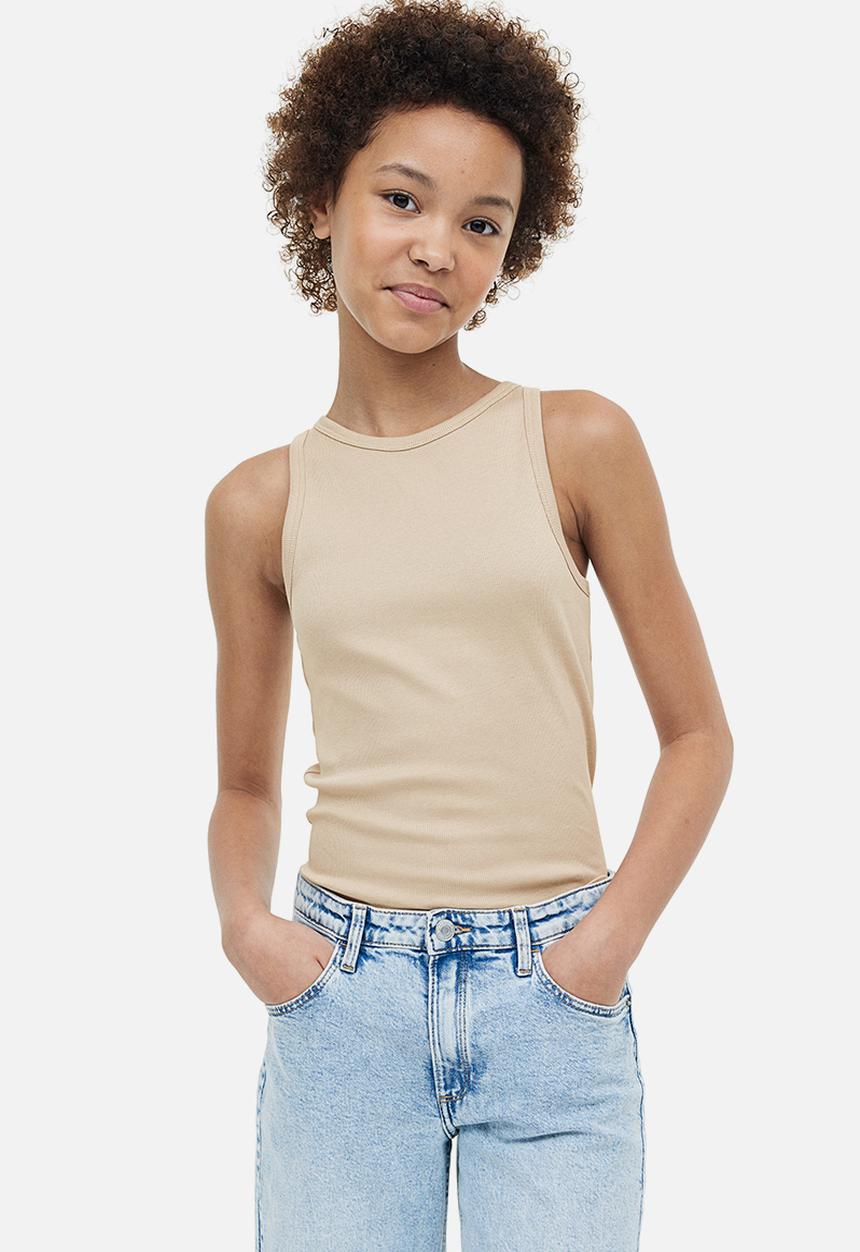 H&M - Ribbed cotton vest top - light beige 