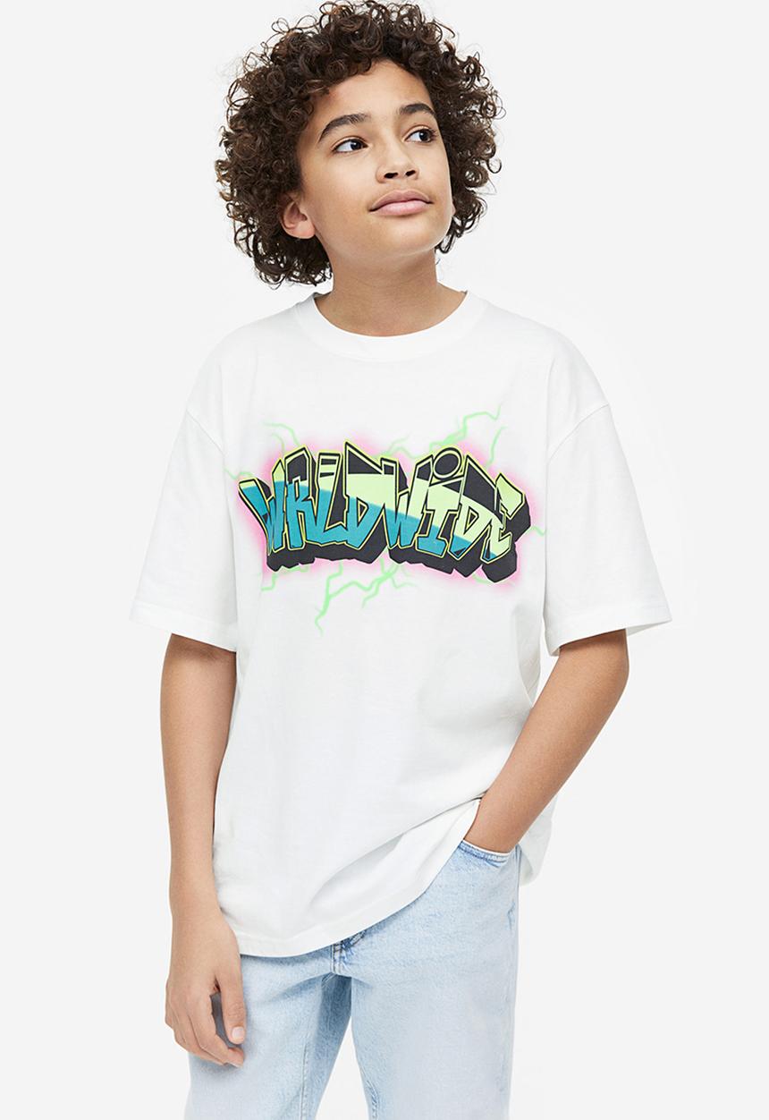 H&M - Printed jersey t-shirt - white / wrldwide 