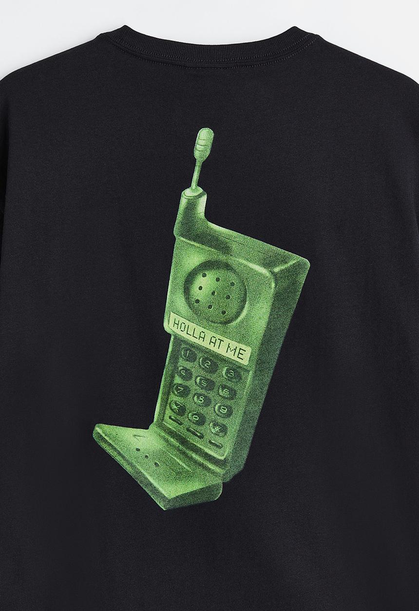 H&M - Relaxed fit printed T-shirt - black phone 