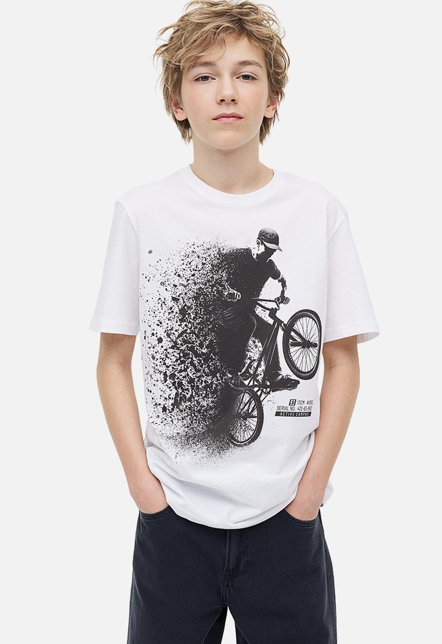 H&M - Printed cotton t-shirt - white / mountain biking 