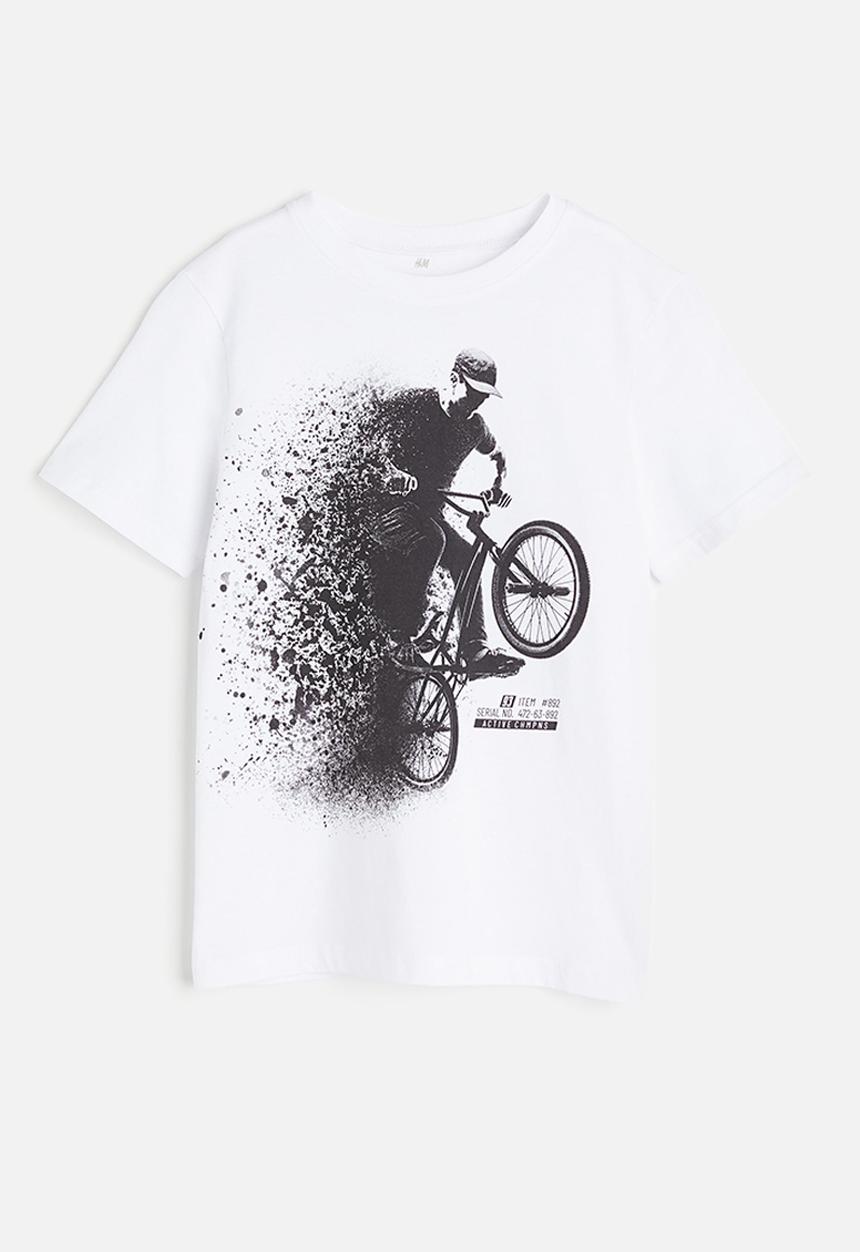 H&M - Printed cotton t-shirt - white / mountain biking 