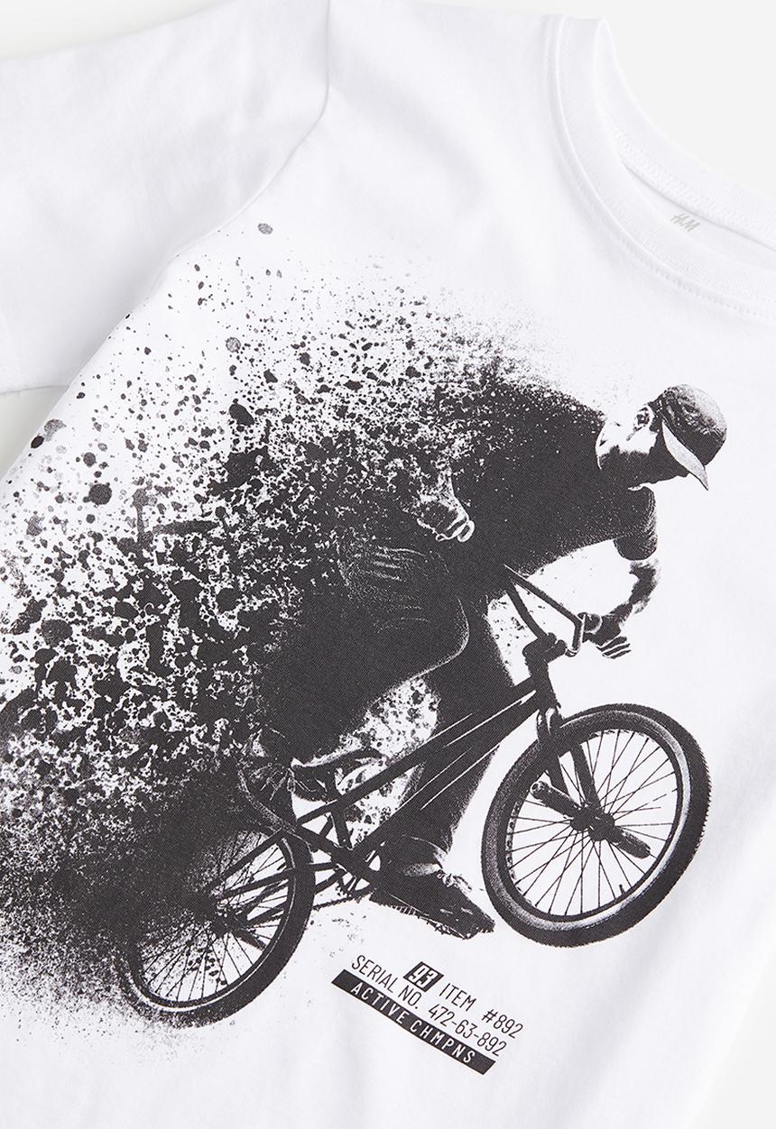 H&M - Printed cotton t-shirt - white / mountain biking 