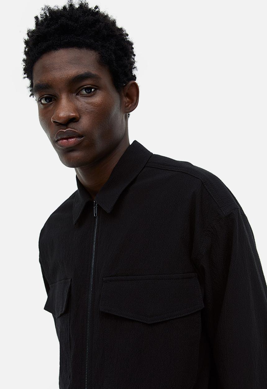 H&M - Regular fit textured overshirt - black