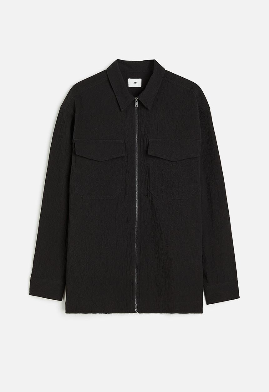 H&M - Regular fit textured overshirt - black