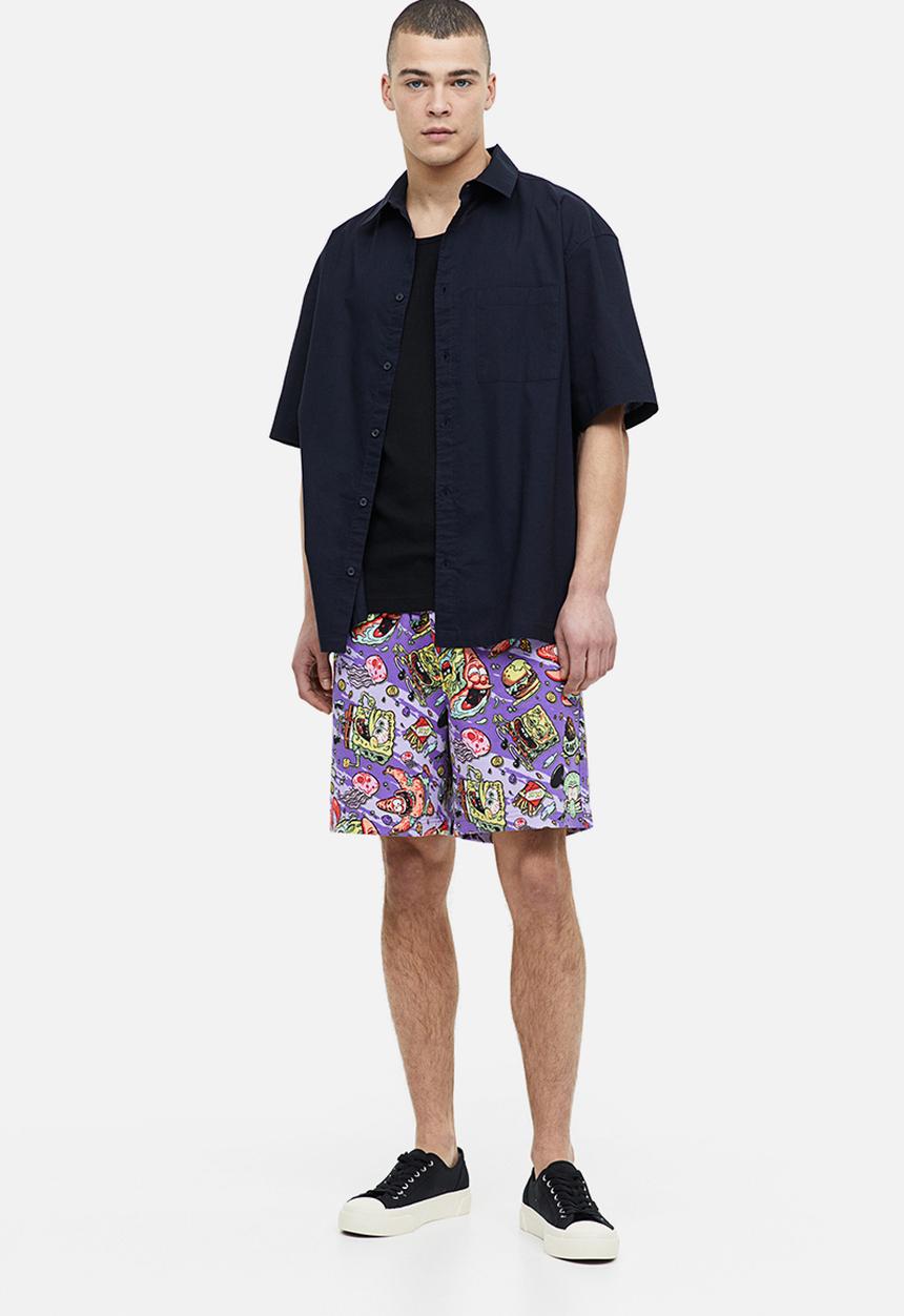 H&M - Relaxed fit printed sweatshorts - purple spongebob 