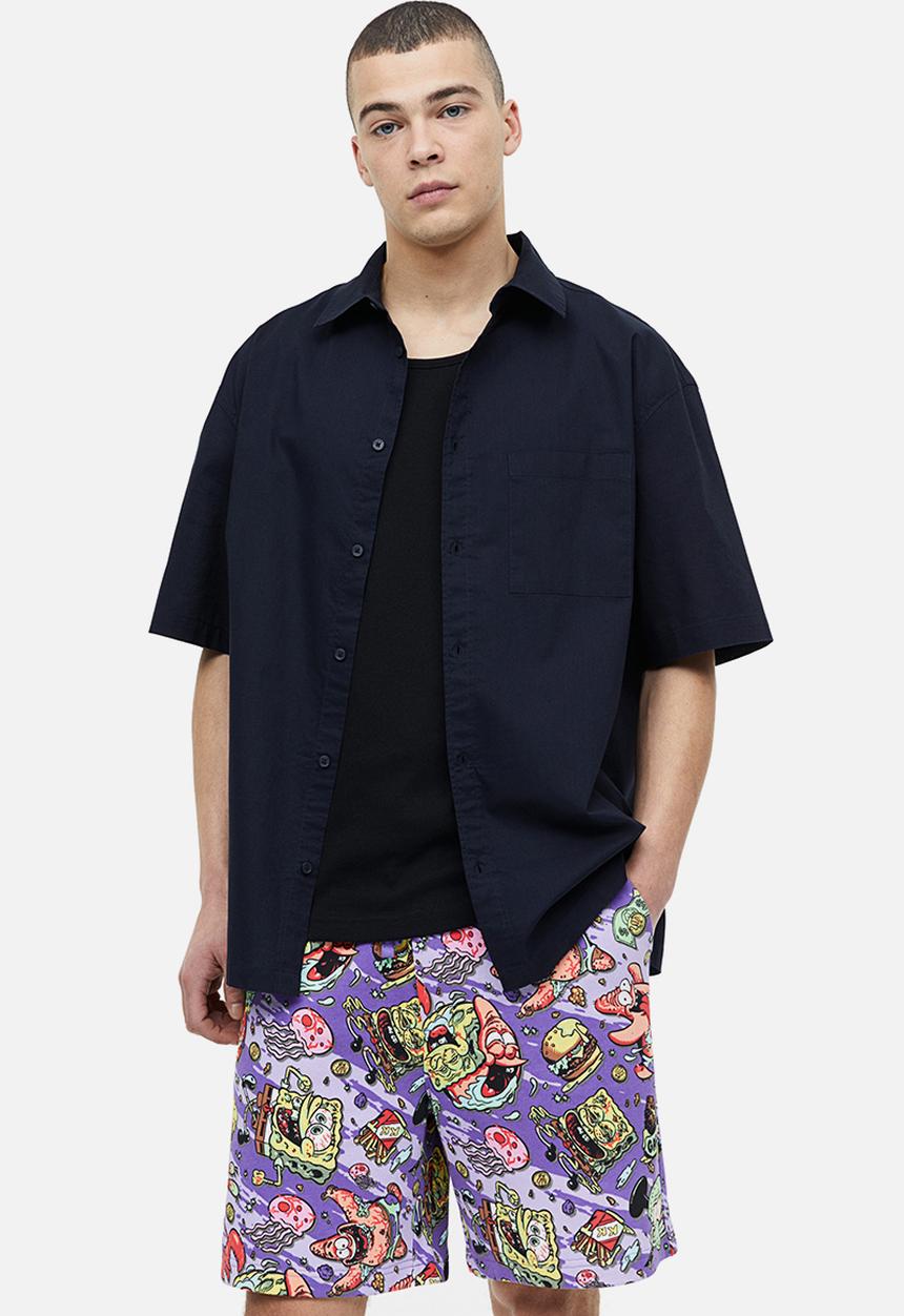 H&M - Relaxed fit printed sweatshorts - purple spongebob 