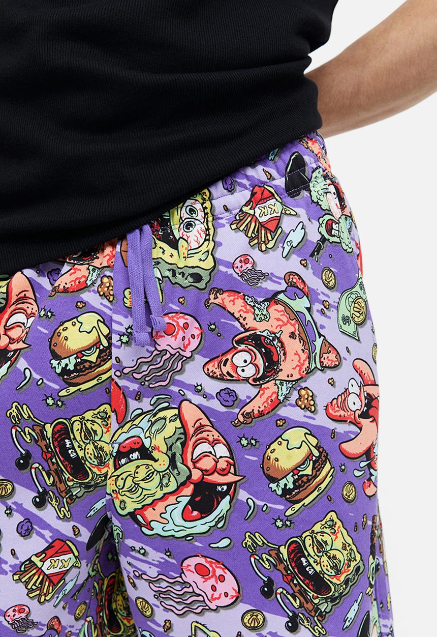 H&M - Relaxed fit printed sweatshorts - purple spongebob 