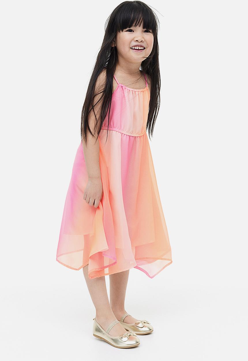 H&M - Asymmetric chiffon dress - pink orange 