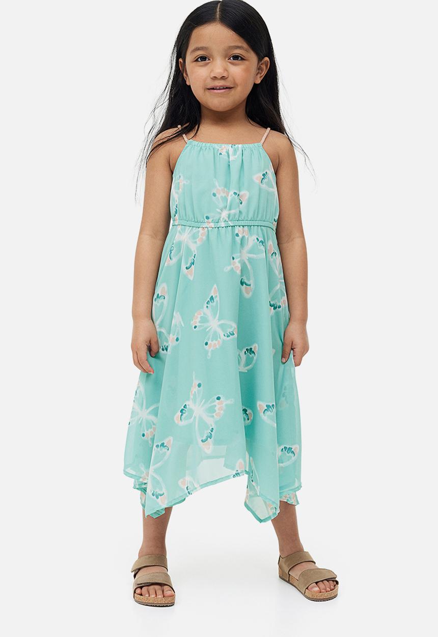 H&M - Asymmetric chiffon dress - light turquoise butterflies 