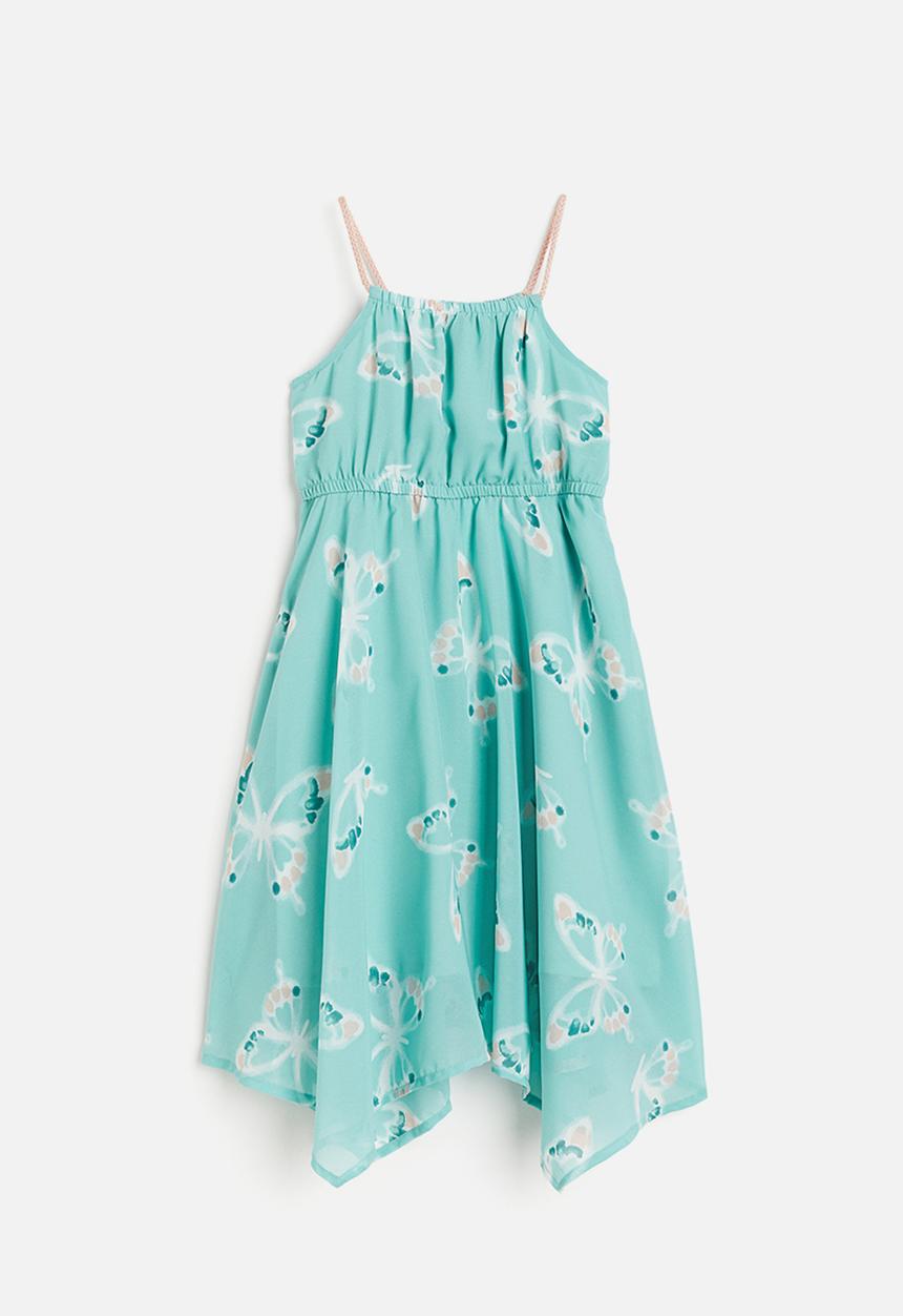 H&M - Asymmetric chiffon dress - light turquoise butterflies 