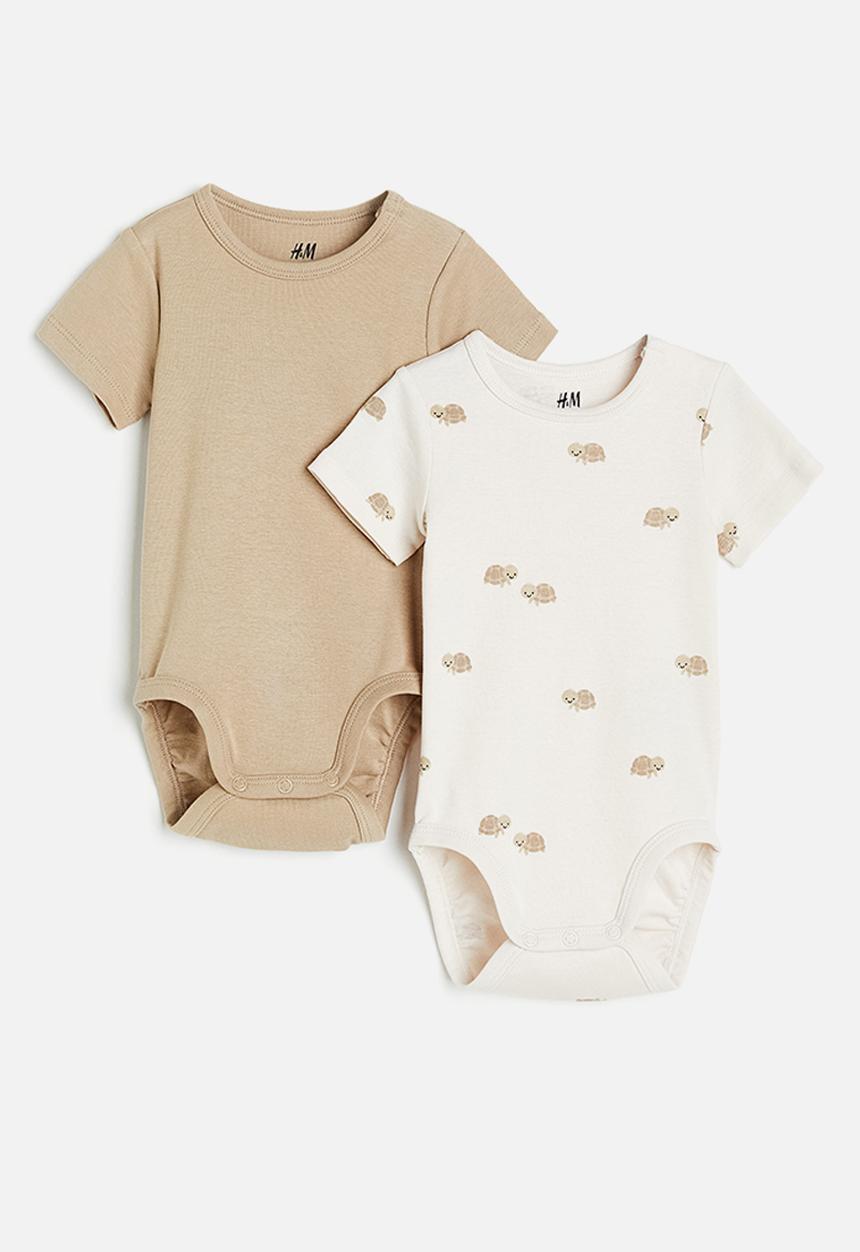 H&M - 2-Pack short-sleeved bodysuits - beige turtles 