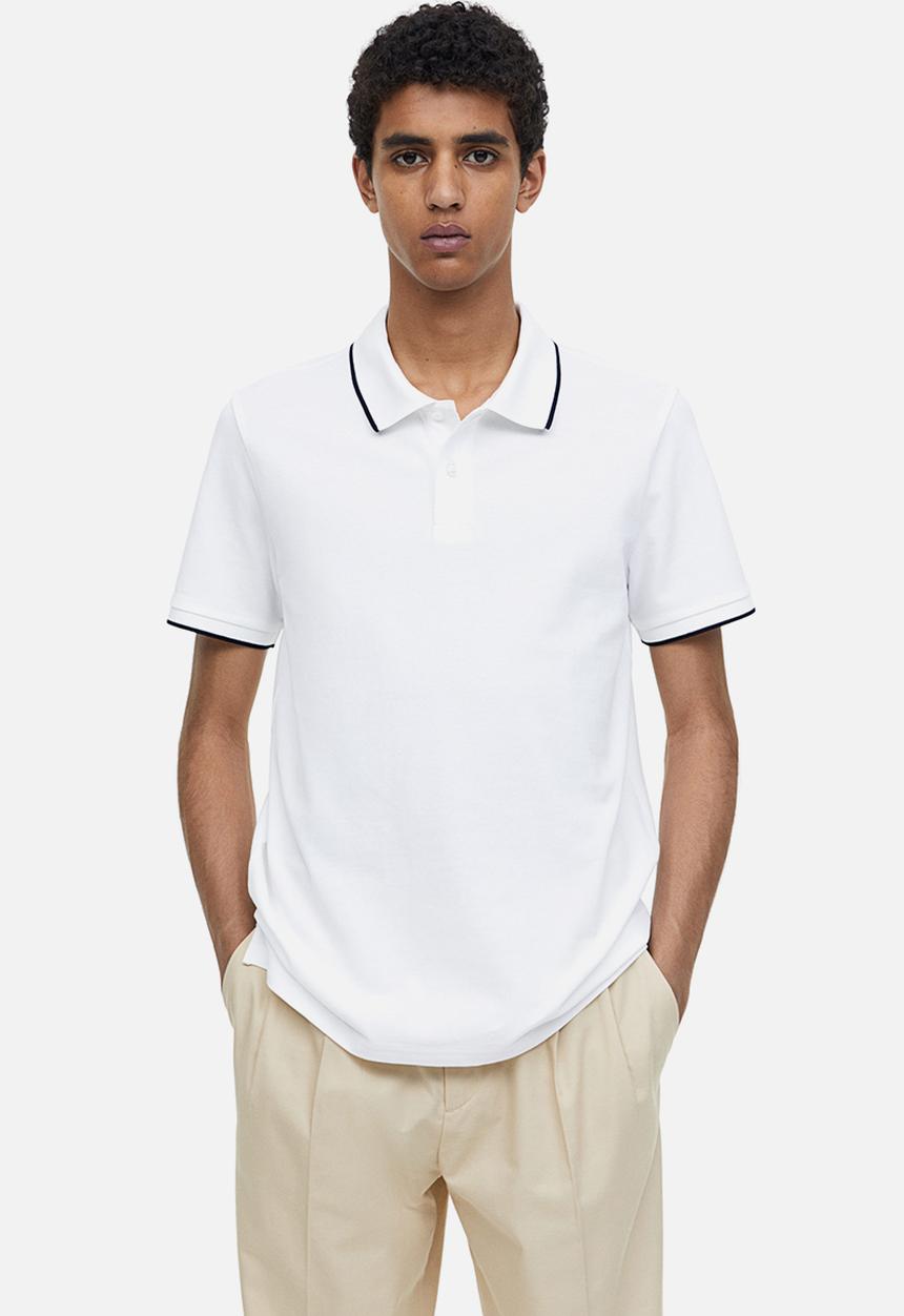 H&M - Slim fit cotton polo shirt - white
