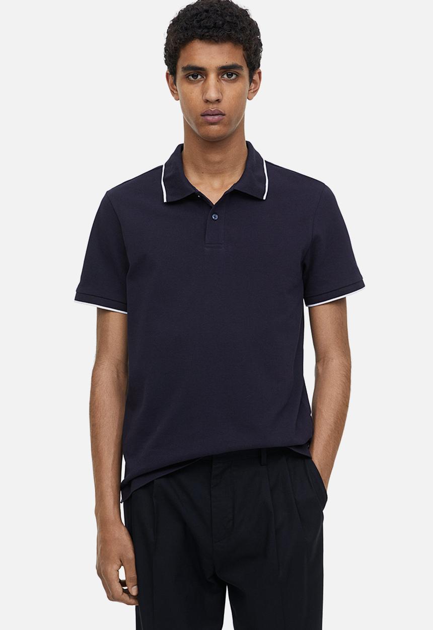 H&M - Slim fit cotton polo shirt - navy blue