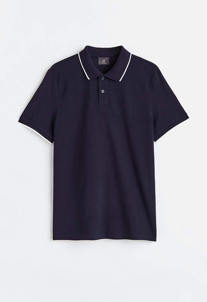 H&M - Slim fit cotton polo shirt - navy blue