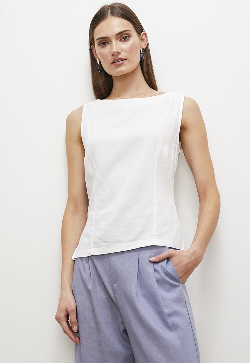 edit - Linen blend boat neck cami - white
