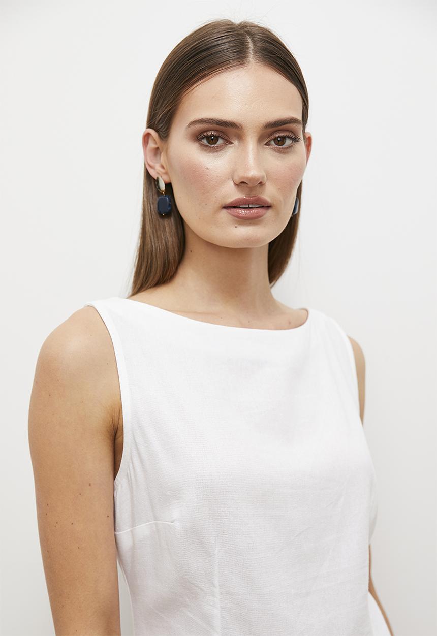 edit - Linen blend boat neck cami - white