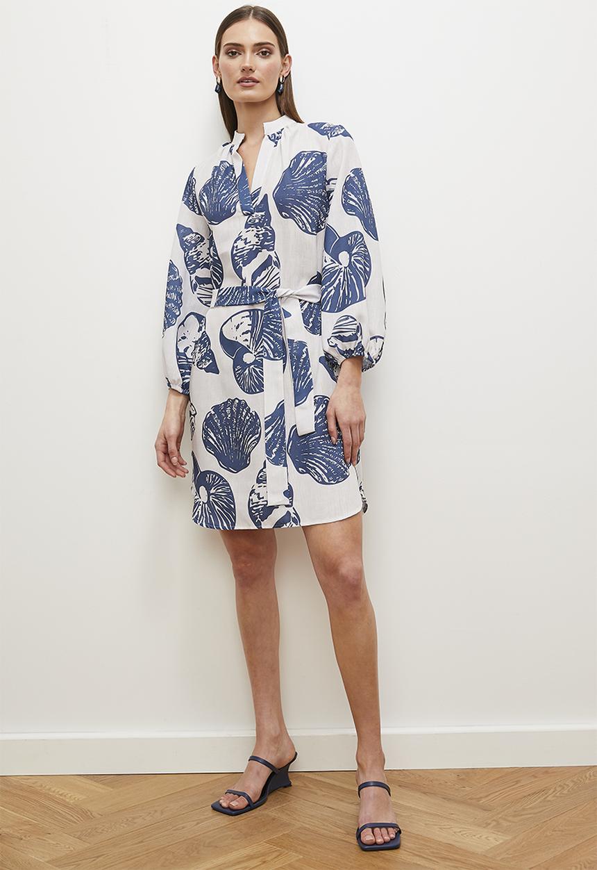 edit - Printed shift dress with belt - sea shell