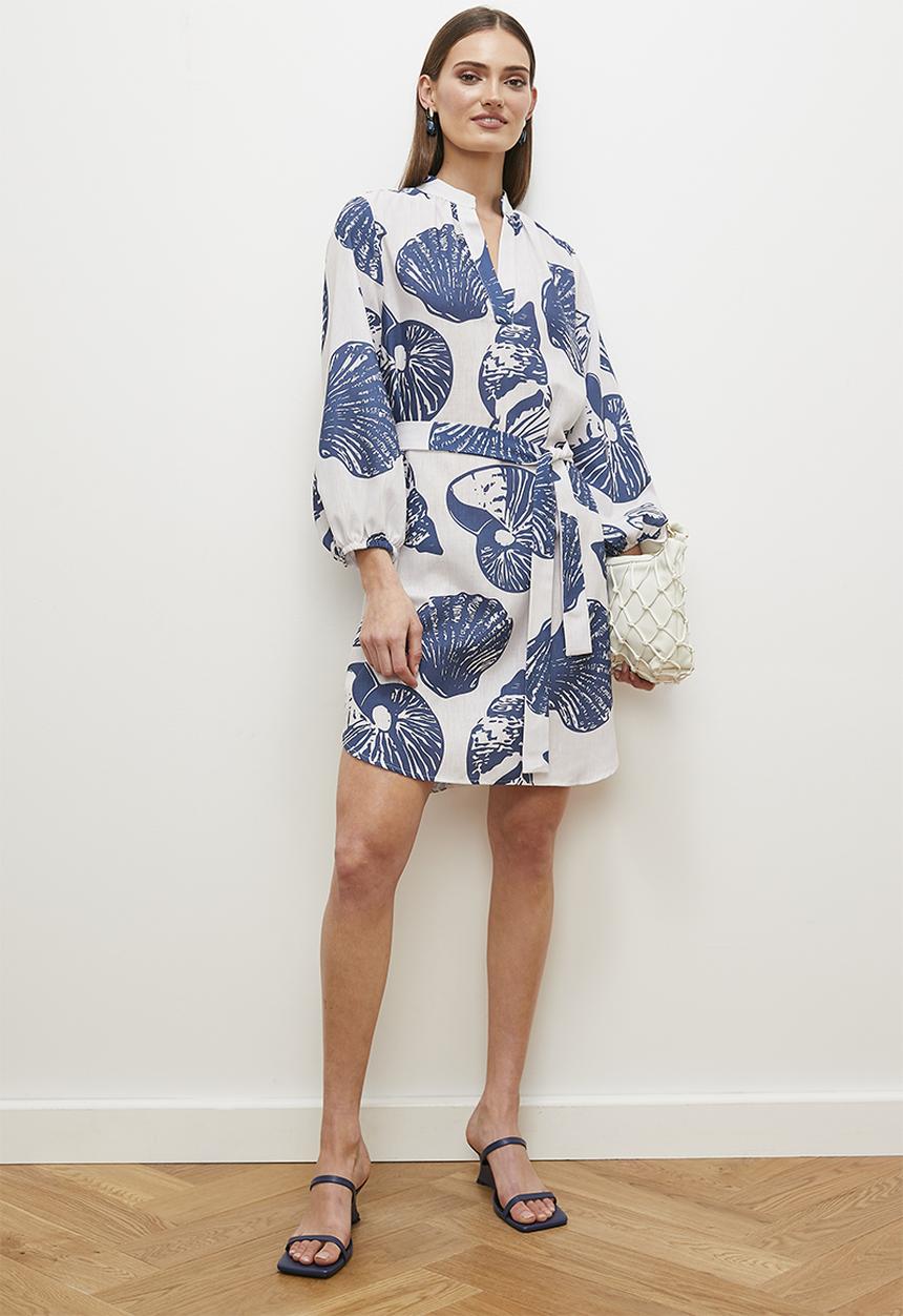 edit - Printed shift dress with belt - sea shell