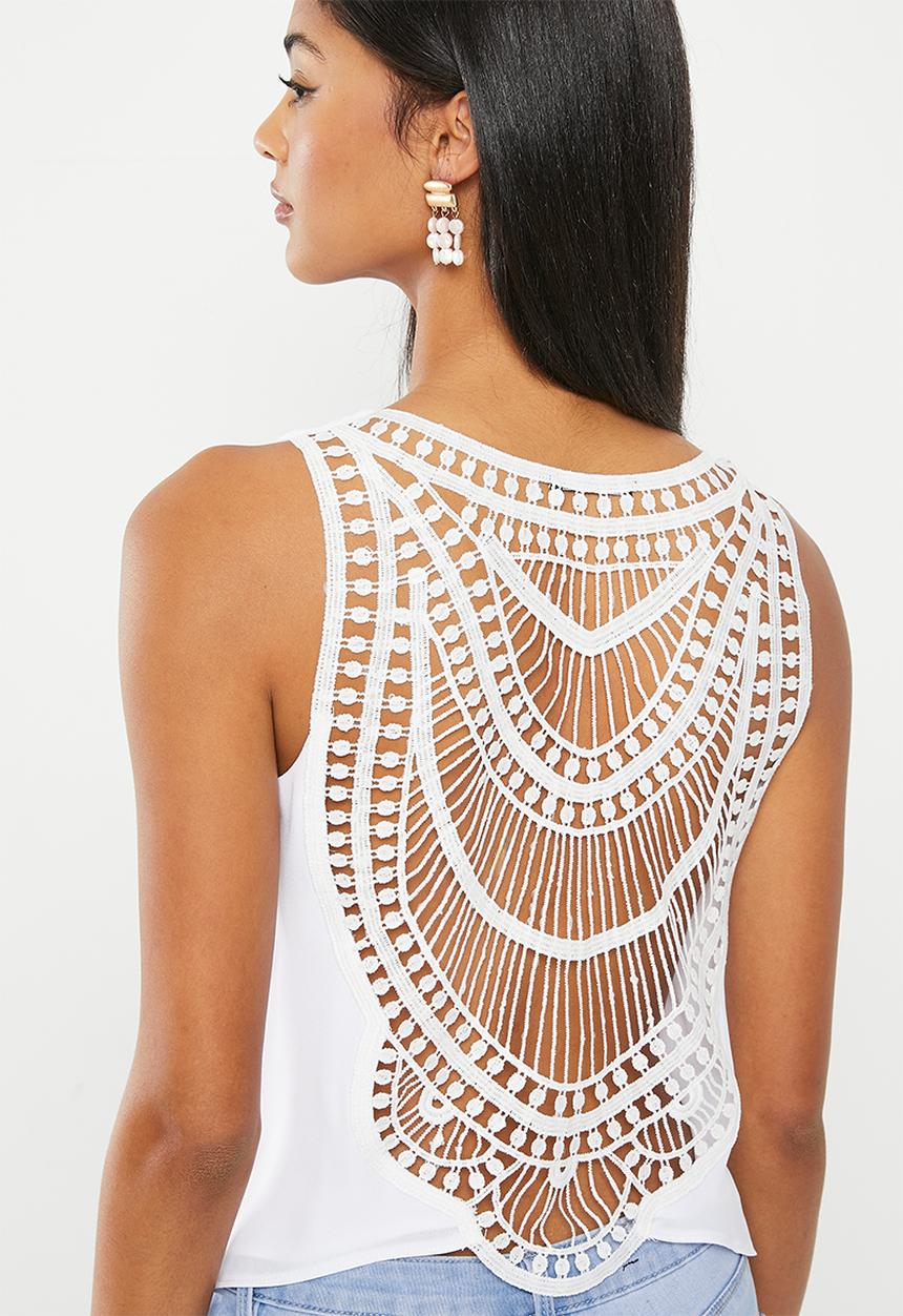SISSY BOY - Tank top with crochet back detail - off white
