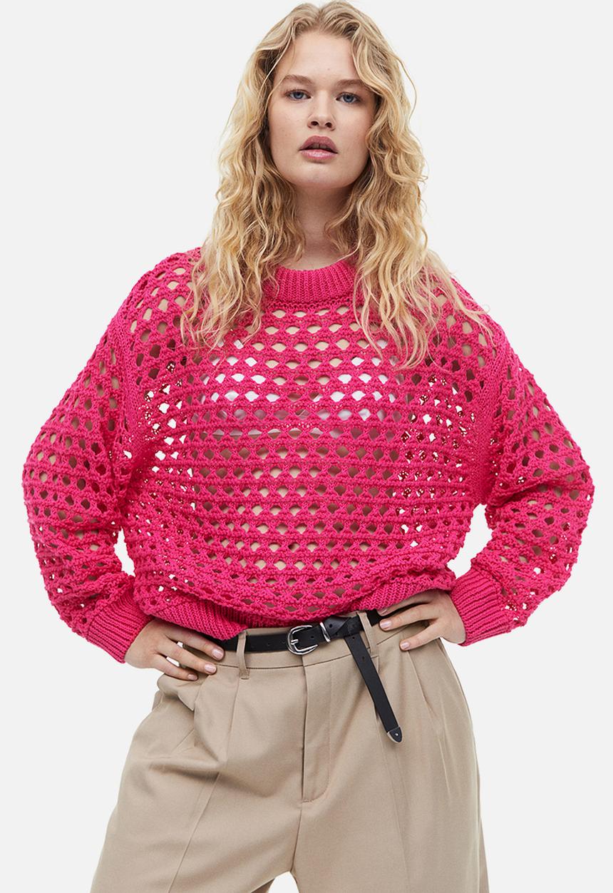 H&M - Oversized pointelle-knit jumper - cerise