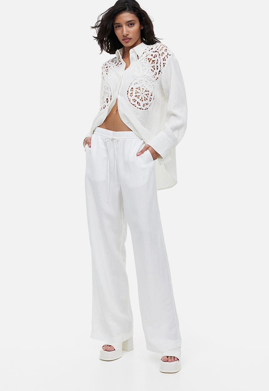 H&M - Linen-blend pull-on trousers - white