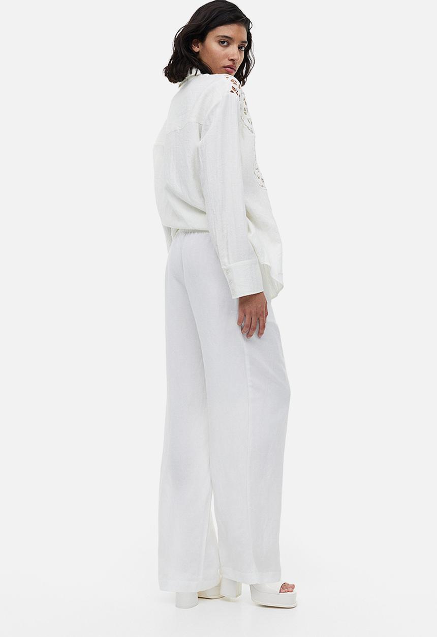 H&M - Linen-blend pull-on trousers - white