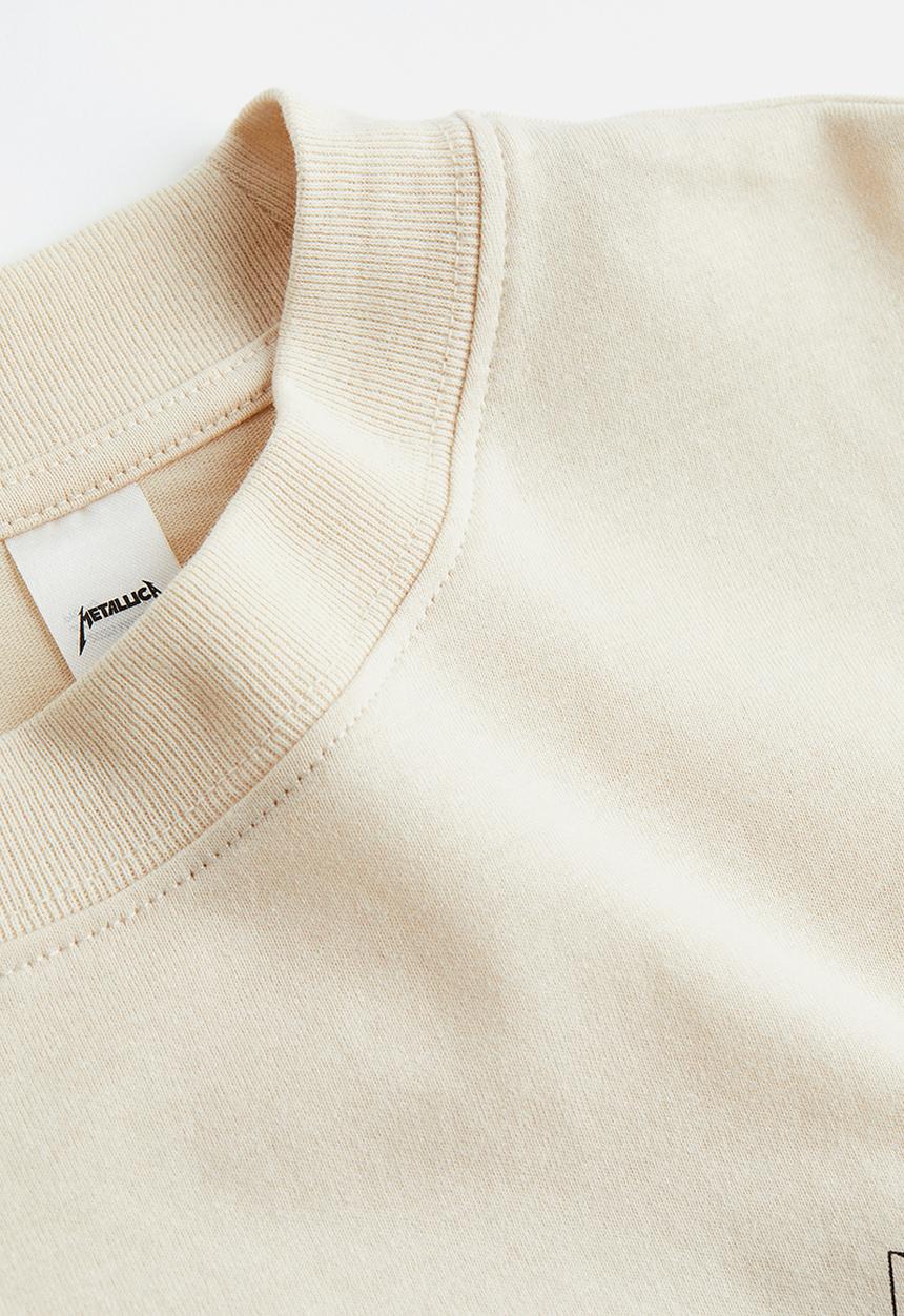 H&M - Oversized printed t-shirt - light beige metallica 