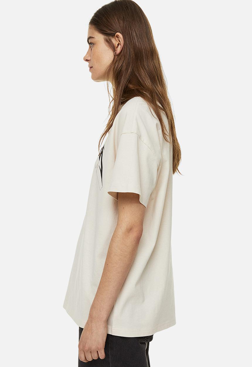 H&M - Oversized printed t-shirt - light beige metallica 