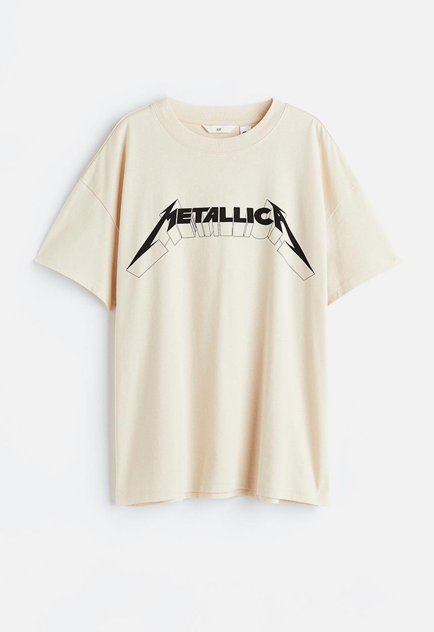 H&M - Oversized printed t-shirt - light beige metallica 